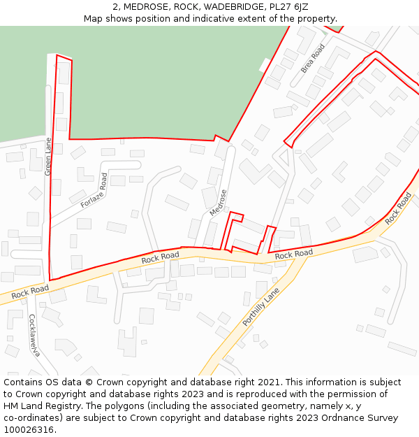 2, MEDROSE, ROCK, WADEBRIDGE, PL27 6JZ: Location map and indicative extent of plot