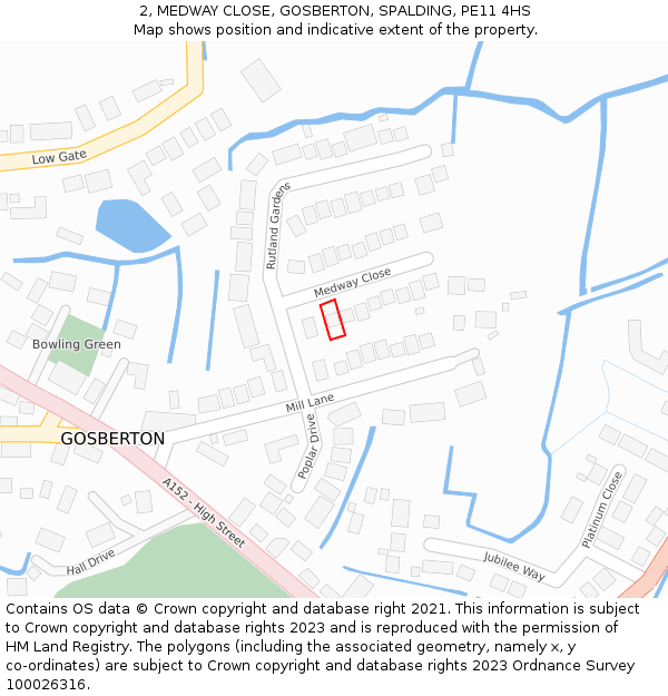 2, MEDWAY CLOSE, GOSBERTON, SPALDING, PE11 4HS: Location map and indicative extent of plot