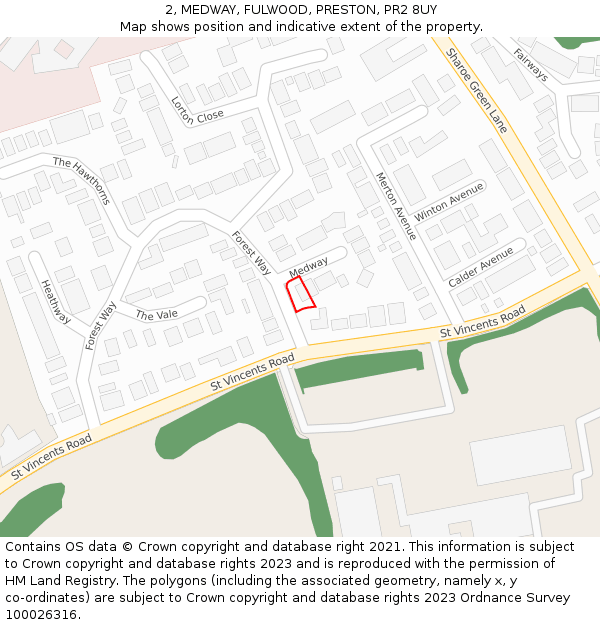 2, MEDWAY, FULWOOD, PRESTON, PR2 8UY: Location map and indicative extent of plot