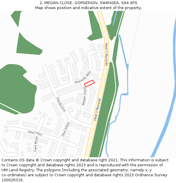 2, MEGAN CLOSE, GORSEINON, SWANSEA, SA4 4PS: Location map and indicative extent of plot