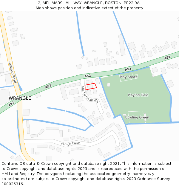 2, MEL MARSHALL WAY, WRANGLE, BOSTON, PE22 9AL: Location map and indicative extent of plot