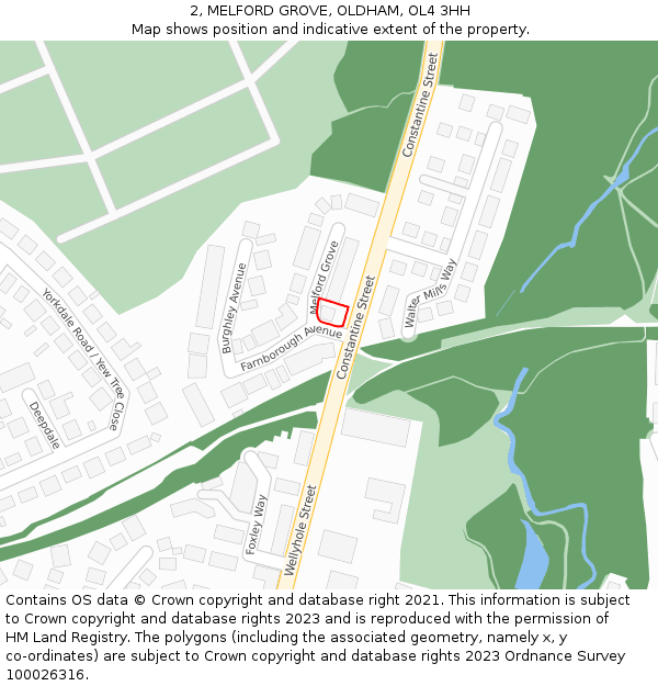 2, MELFORD GROVE, OLDHAM, OL4 3HH: Location map and indicative extent of plot