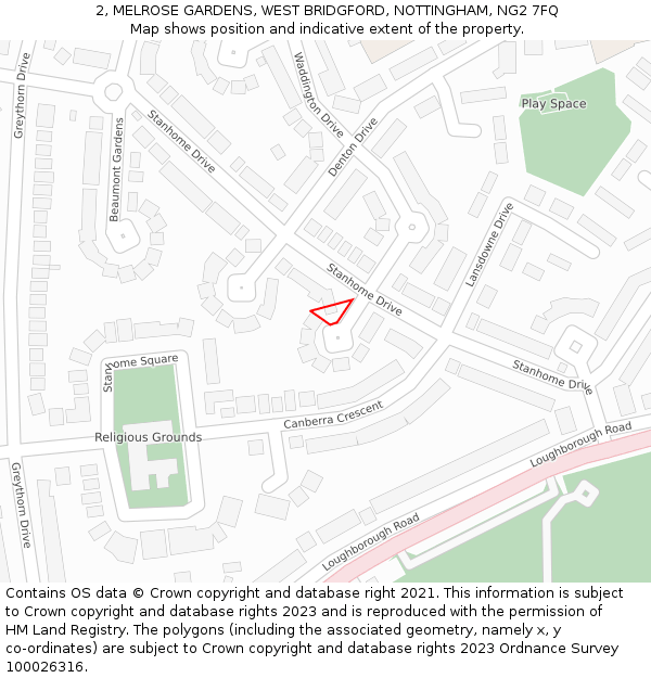 2, MELROSE GARDENS, WEST BRIDGFORD, NOTTINGHAM, NG2 7FQ: Location map and indicative extent of plot