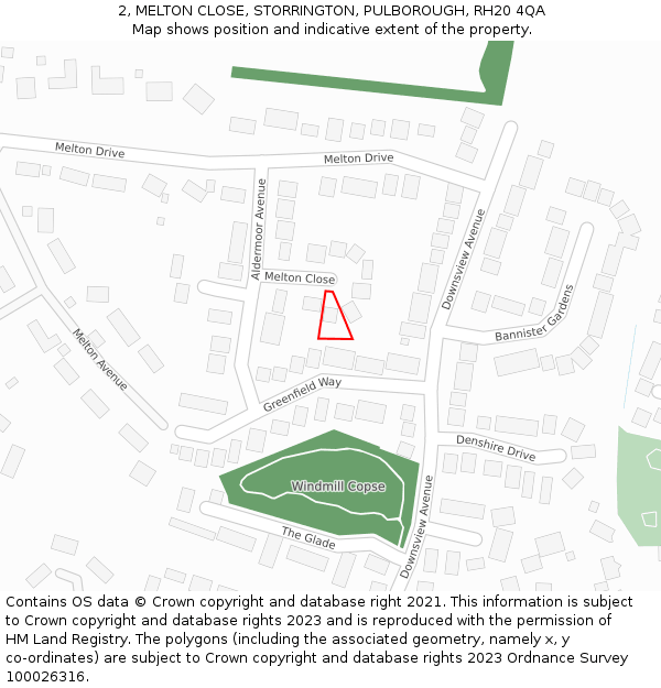 2, MELTON CLOSE, STORRINGTON, PULBOROUGH, RH20 4QA: Location map and indicative extent of plot