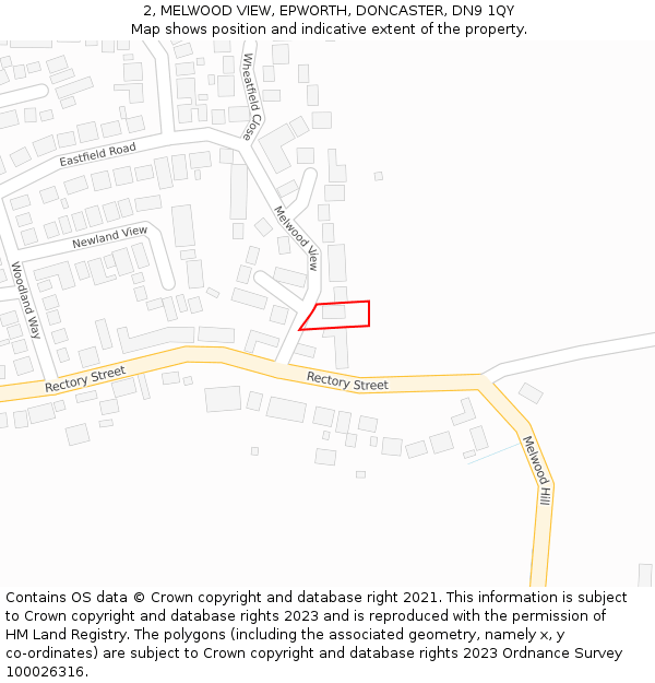 2, MELWOOD VIEW, EPWORTH, DONCASTER, DN9 1QY: Location map and indicative extent of plot