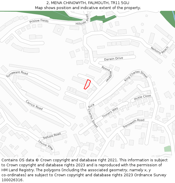 2, MENA CHINOWYTH, FALMOUTH, TR11 5GU: Location map and indicative extent of plot