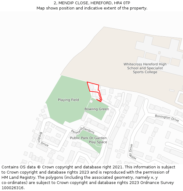 2, MENDIP CLOSE, HEREFORD, HR4 0TP: Location map and indicative extent of plot