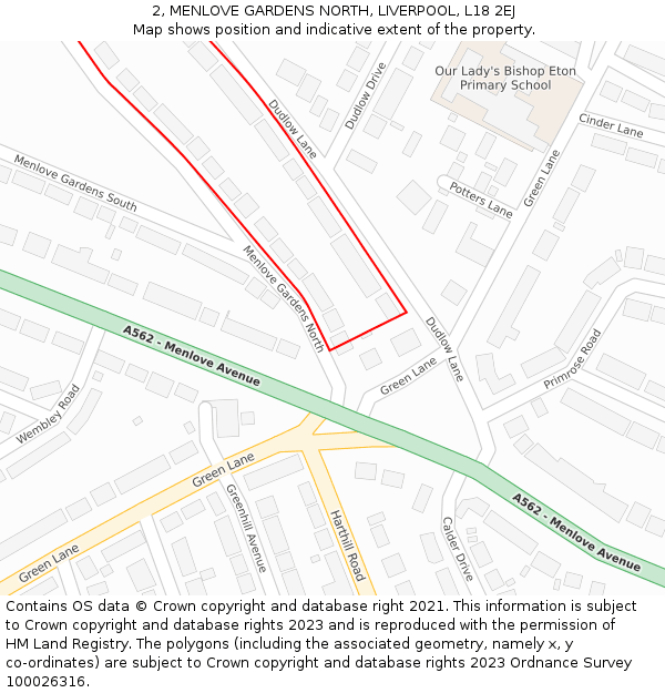 2, MENLOVE GARDENS NORTH, LIVERPOOL, L18 2EJ: Location map and indicative extent of plot