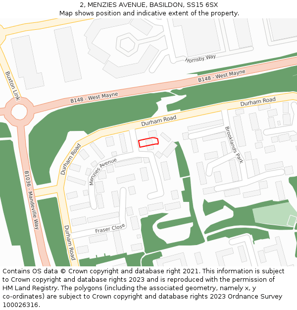 2, MENZIES AVENUE, BASILDON, SS15 6SX: Location map and indicative extent of plot