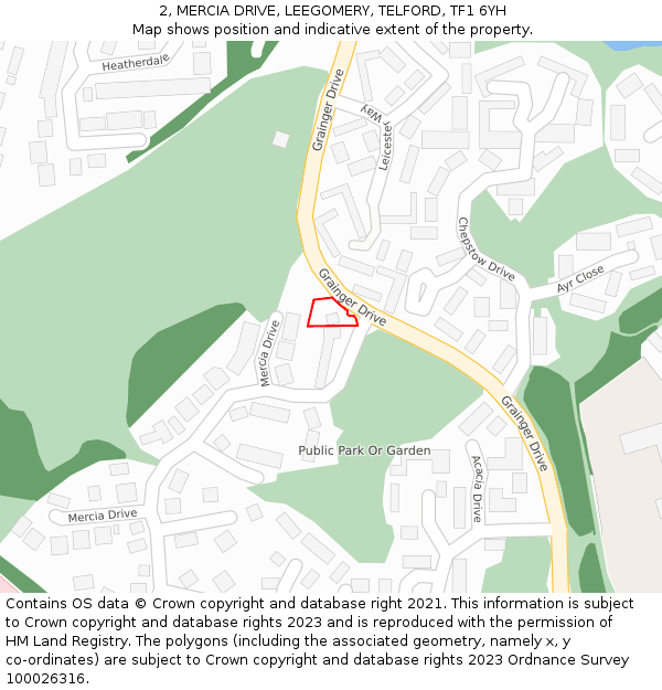 2, MERCIA DRIVE, LEEGOMERY, TELFORD, TF1 6YH: Location map and indicative extent of plot