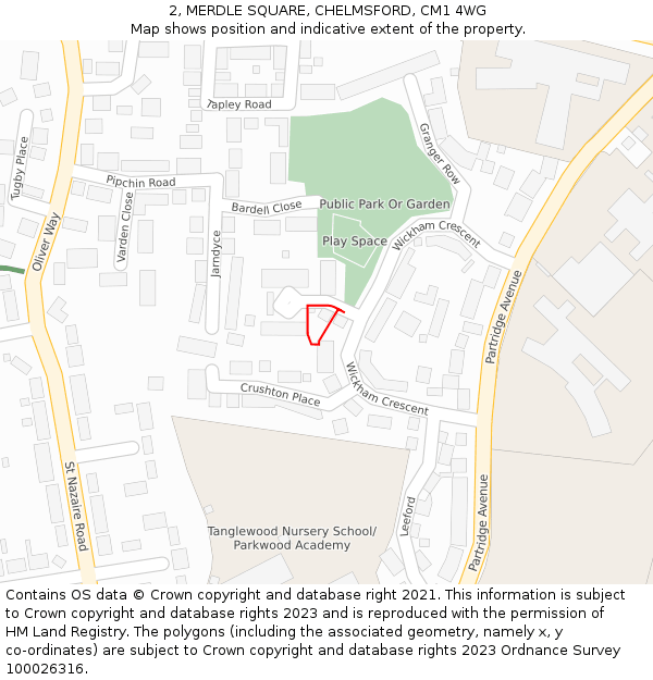 2, MERDLE SQUARE, CHELMSFORD, CM1 4WG: Location map and indicative extent of plot