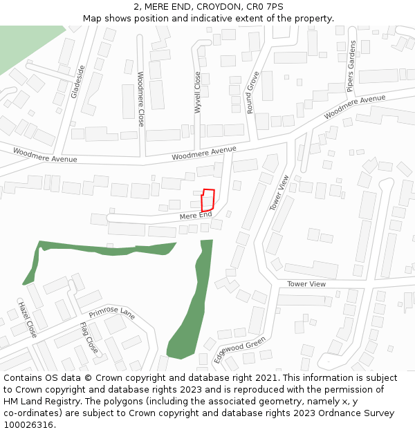 2, MERE END, CROYDON, CR0 7PS: Location map and indicative extent of plot