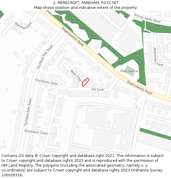 2, MERECROFT, FAREHAM, PO15 5ET: Location map and indicative extent of plot