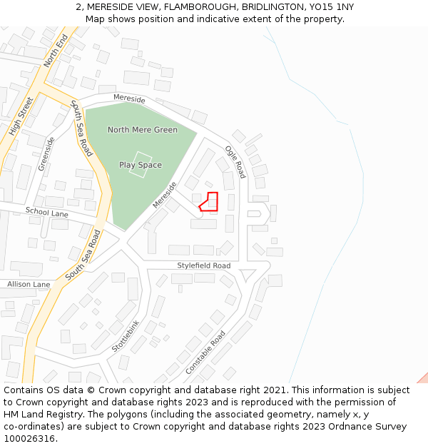 2, MERESIDE VIEW, FLAMBOROUGH, BRIDLINGTON, YO15 1NY: Location map and indicative extent of plot