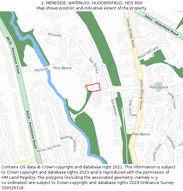 2, MERESIDE, WATERLOO, HUDDERSFIELD, HD5 8SX: Location map and indicative extent of plot