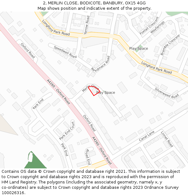 2, MERLIN CLOSE, BODICOTE, BANBURY, OX15 4GG: Location map and indicative extent of plot