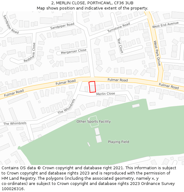 2, MERLIN CLOSE, PORTHCAWL, CF36 3UB: Location map and indicative extent of plot