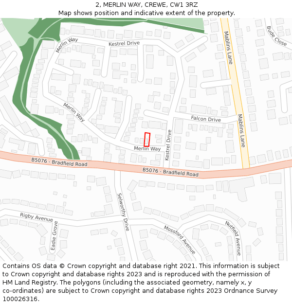 2, MERLIN WAY, CREWE, CW1 3RZ: Location map and indicative extent of plot