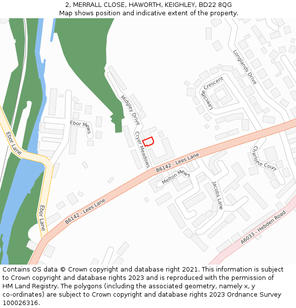 2, MERRALL CLOSE, HAWORTH, KEIGHLEY, BD22 8QG: Location map and indicative extent of plot
