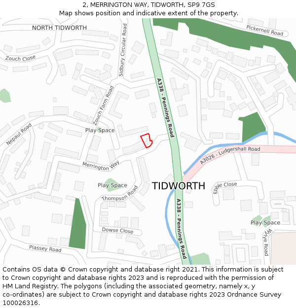 2, MERRINGTON WAY, TIDWORTH, SP9 7GS: Location map and indicative extent of plot