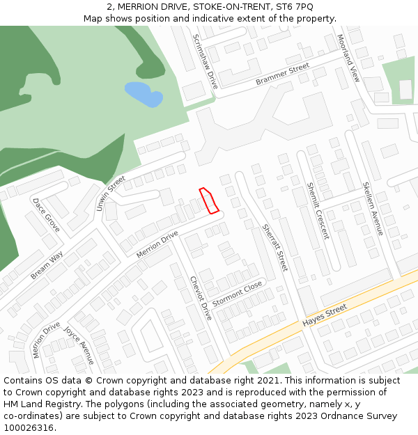 2, MERRION DRIVE, STOKE-ON-TRENT, ST6 7PQ: Location map and indicative extent of plot