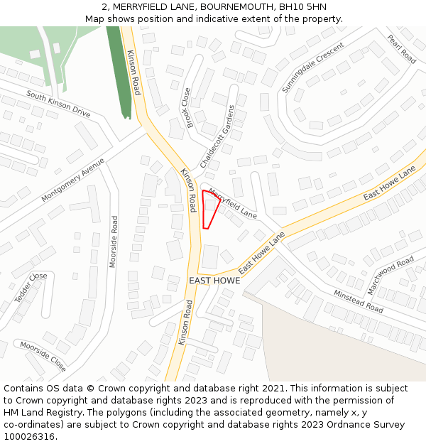 2, MERRYFIELD LANE, BOURNEMOUTH, BH10 5HN: Location map and indicative extent of plot