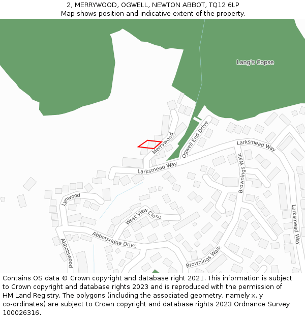 2, MERRYWOOD, OGWELL, NEWTON ABBOT, TQ12 6LP: Location map and indicative extent of plot