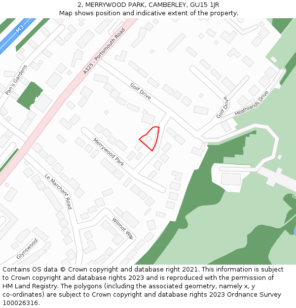 2, MERRYWOOD PARK, CAMBERLEY, GU15 1JR: Location map and indicative extent of plot