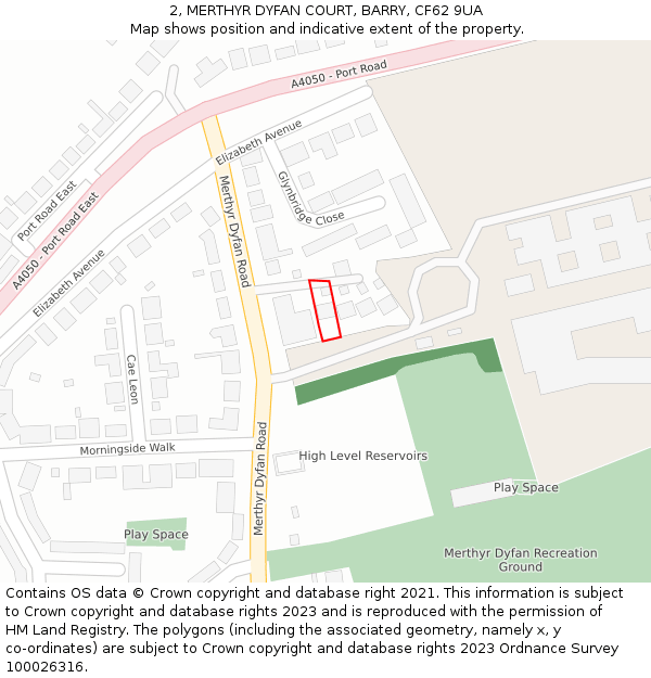 2, MERTHYR DYFAN COURT, BARRY, CF62 9UA: Location map and indicative extent of plot