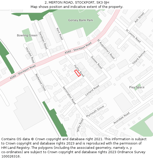 2, MERTON ROAD, STOCKPORT, SK3 0JH: Location map and indicative extent of plot
