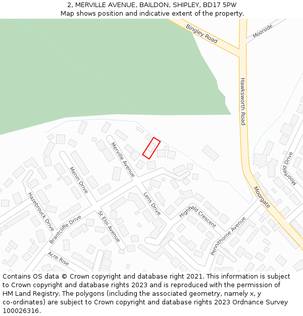 2, MERVILLE AVENUE, BAILDON, SHIPLEY, BD17 5PW: Location map and indicative extent of plot