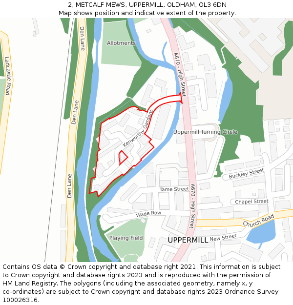 2, METCALF MEWS, UPPERMILL, OLDHAM, OL3 6DN: Location map and indicative extent of plot