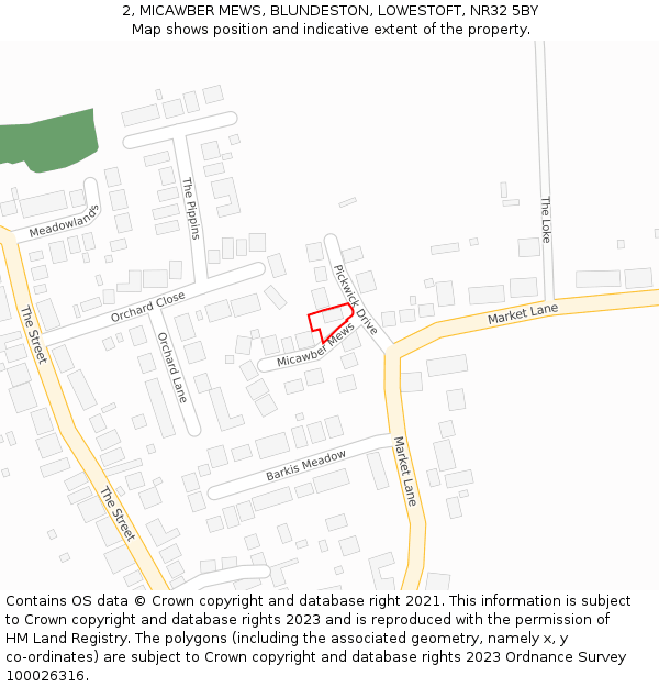 2, MICAWBER MEWS, BLUNDESTON, LOWESTOFT, NR32 5BY: Location map and indicative extent of plot