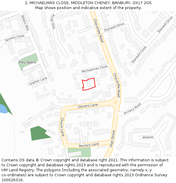 2, MICHAELMAS CLOSE, MIDDLETON CHENEY, BANBURY, OX17 2GS: Location map and indicative extent of plot