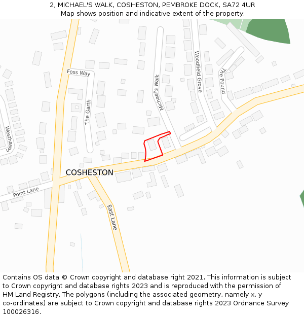 2, MICHAEL'S WALK, COSHESTON, PEMBROKE DOCK, SA72 4UR: Location map and indicative extent of plot