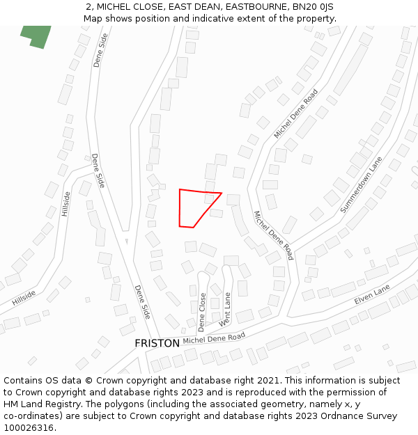 2, MICHEL CLOSE, EAST DEAN, EASTBOURNE, BN20 0JS: Location map and indicative extent of plot