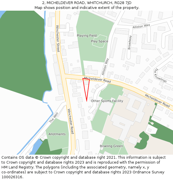 2, MICHELDEVER ROAD, WHITCHURCH, RG28 7JD: Location map and indicative extent of plot