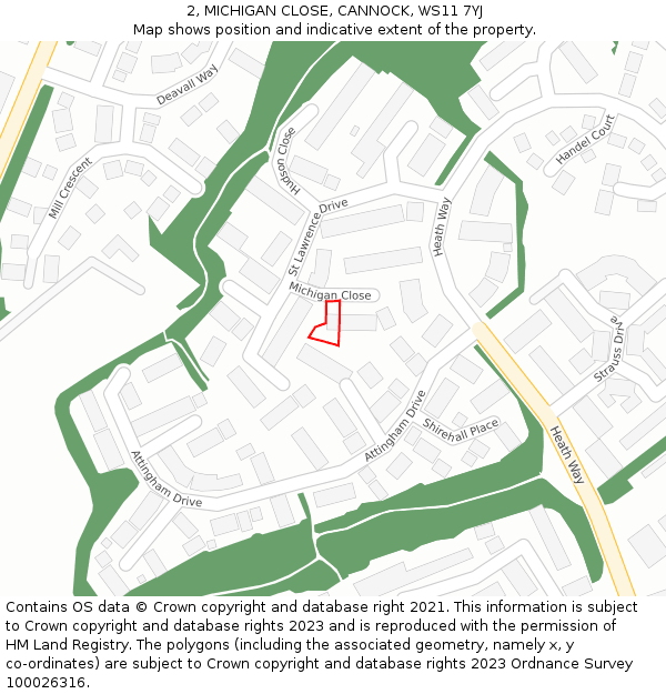 2, MICHIGAN CLOSE, CANNOCK, WS11 7YJ: Location map and indicative extent of plot