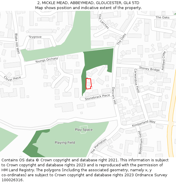 2, MICKLE MEAD, ABBEYMEAD, GLOUCESTER, GL4 5TD: Location map and indicative extent of plot