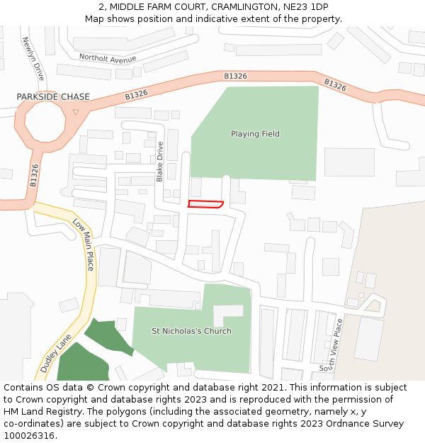 2, MIDDLE FARM COURT, CRAMLINGTON, NE23 1DP: Location map and indicative extent of plot