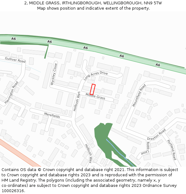 2, MIDDLE GRASS, IRTHLINGBOROUGH, WELLINGBOROUGH, NN9 5TW: Location map and indicative extent of plot