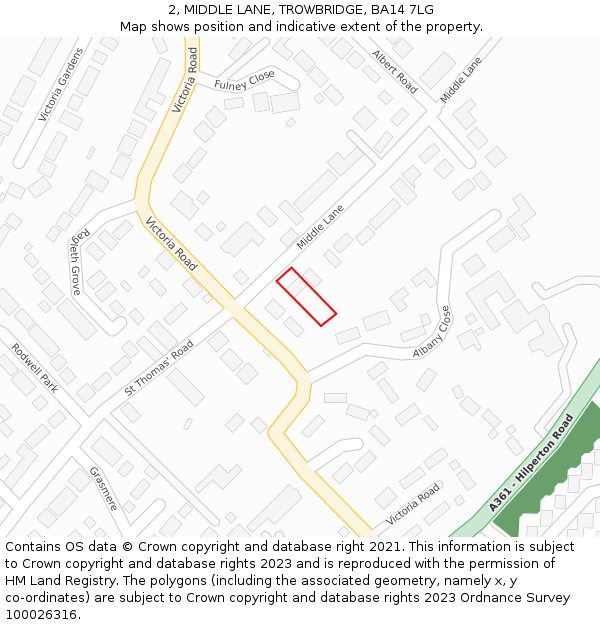 2, MIDDLE LANE, TROWBRIDGE, BA14 7LG: Location map and indicative extent of plot