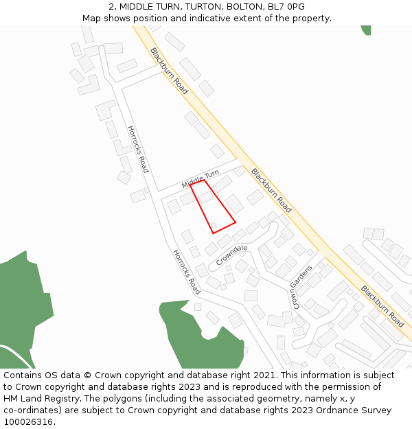 2, MIDDLE TURN, TURTON, BOLTON, BL7 0PG: Location map and indicative extent of plot