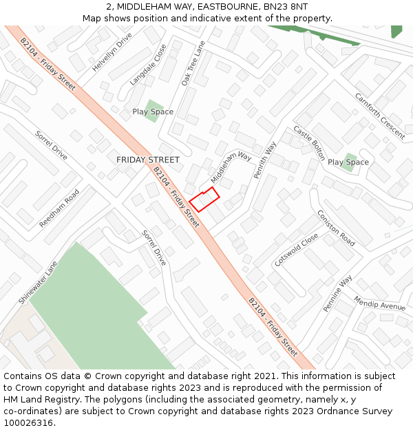 2, MIDDLEHAM WAY, EASTBOURNE, BN23 8NT: Location map and indicative extent of plot