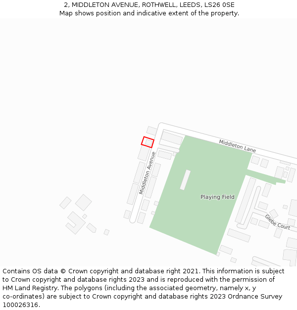 2, MIDDLETON AVENUE, ROTHWELL, LEEDS, LS26 0SE: Location map and indicative extent of plot