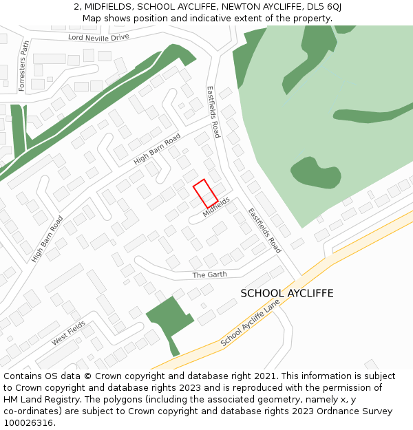 2, MIDFIELDS, SCHOOL AYCLIFFE, NEWTON AYCLIFFE, DL5 6QJ: Location map and indicative extent of plot