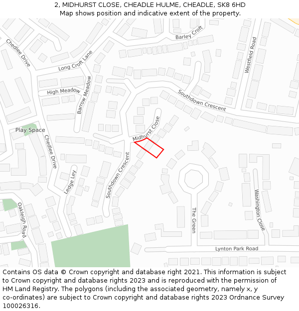 2, MIDHURST CLOSE, CHEADLE HULME, CHEADLE, SK8 6HD: Location map and indicative extent of plot