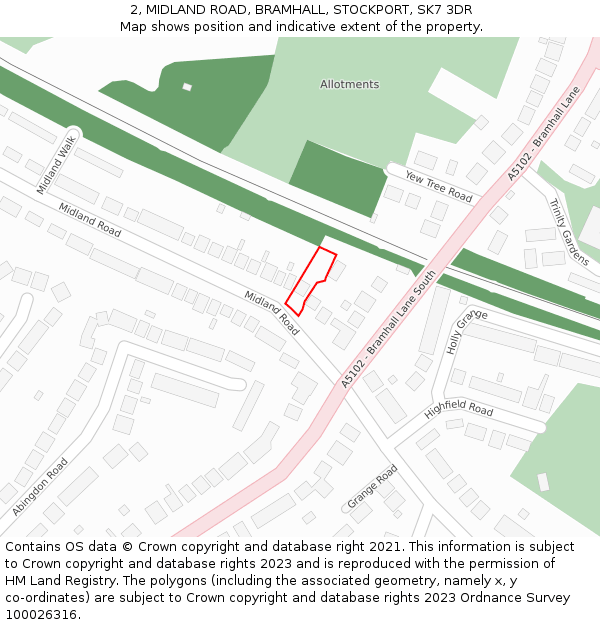 2, MIDLAND ROAD, BRAMHALL, STOCKPORT, SK7 3DR: Location map and indicative extent of plot