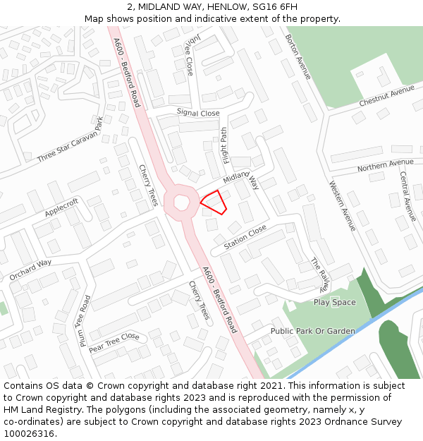 2, MIDLAND WAY, HENLOW, SG16 6FH: Location map and indicative extent of plot