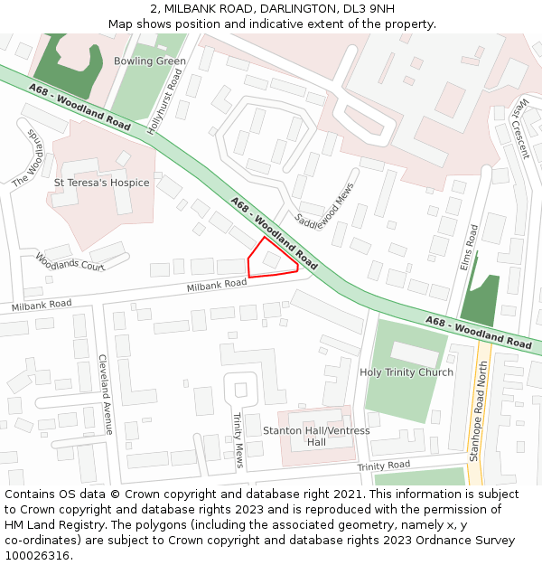 2, MILBANK ROAD, DARLINGTON, DL3 9NH: Location map and indicative extent of plot